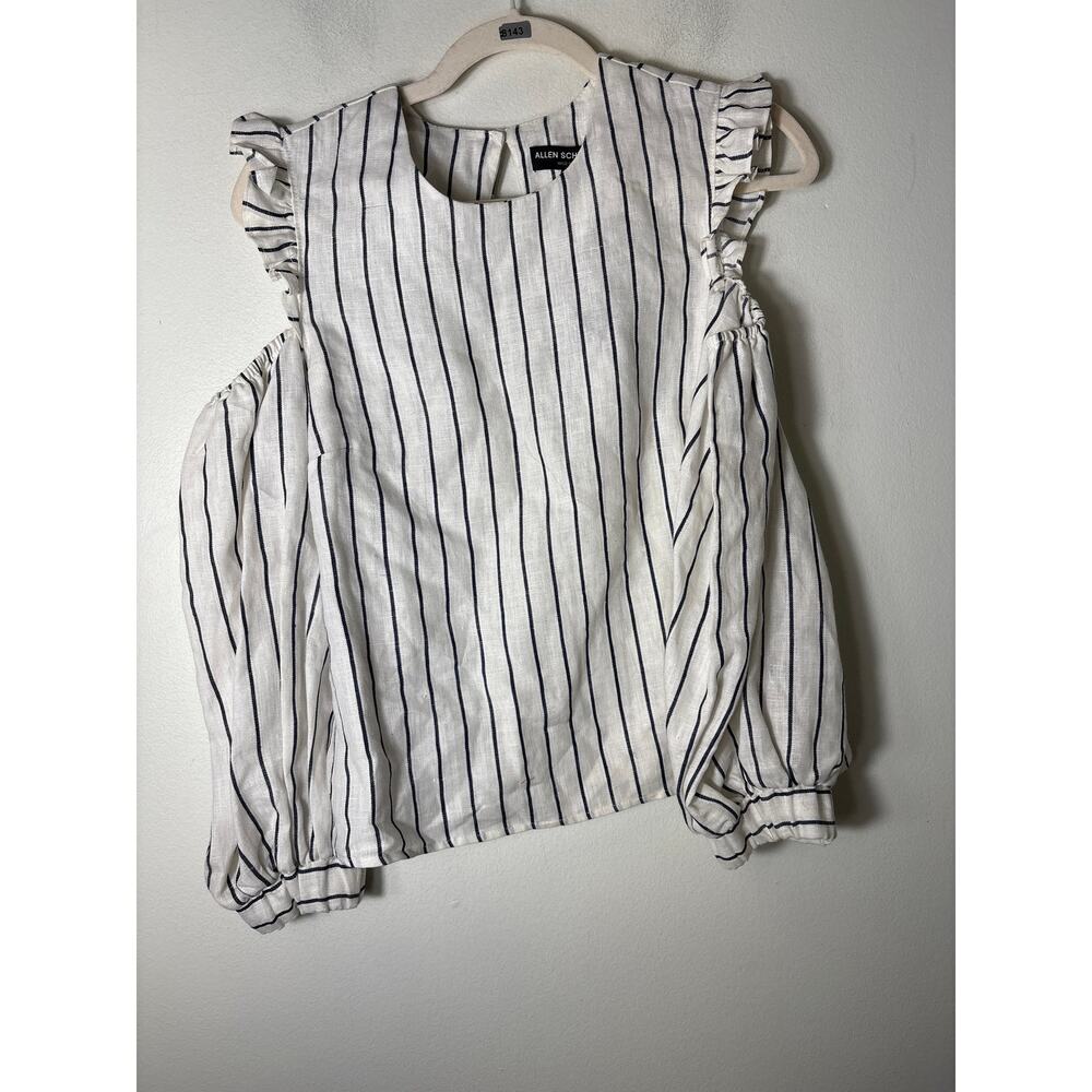 NWT Allen Schwartz White NAvy Stripe Long Sleeve Linen Cold Shoulder Sz S